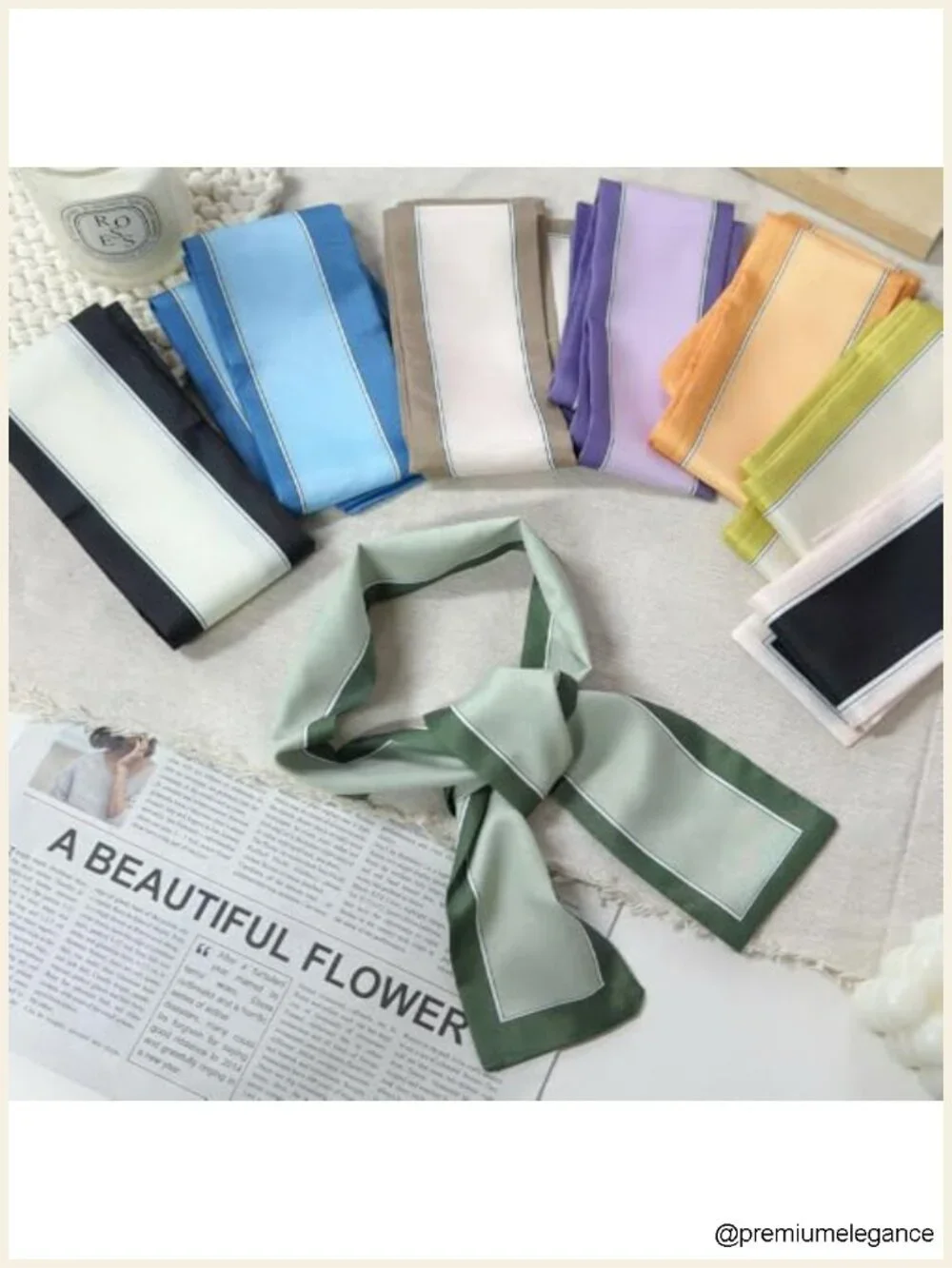Retro Floral Small Ribbon Silk Scarf Multi-Use Neck Head Hair Handbag